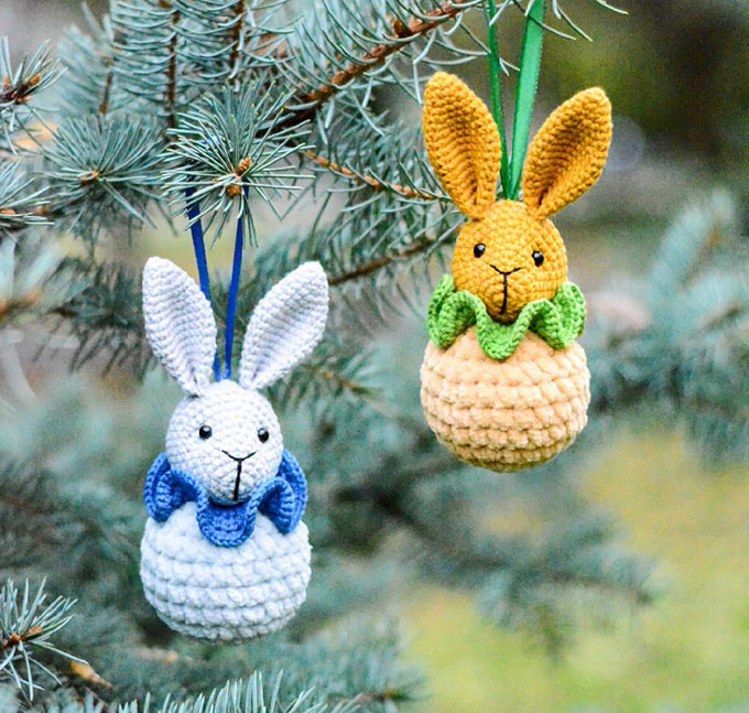 Ёлочная игрушка Зайчик — схема амигуруми
