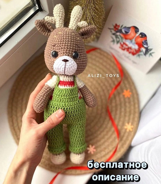 Оленёнок в комбинезоне — схема амигуруми