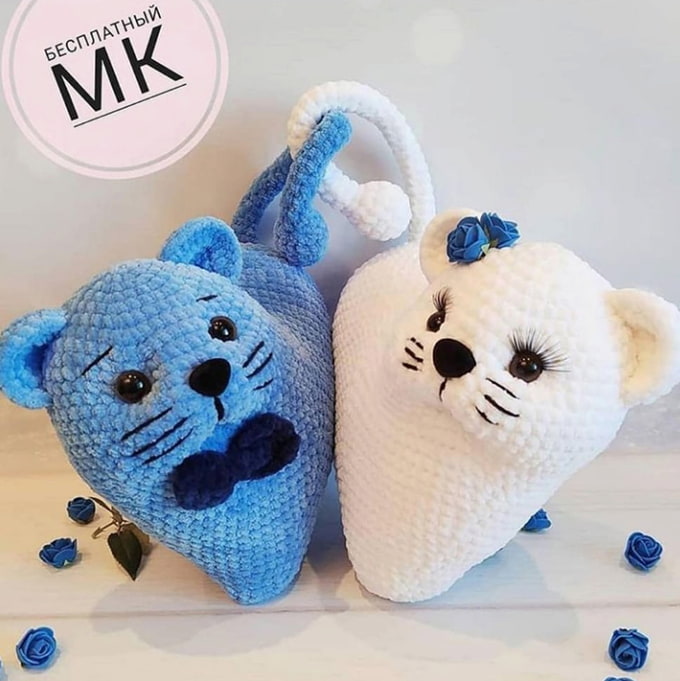 Сердечные котики — схема амигуруми